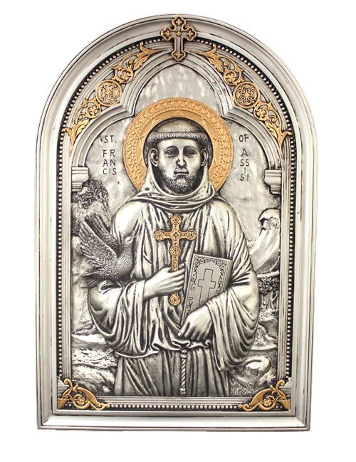 Saint Francis Icon Wall Table Plaque Pewter style St. Environment and