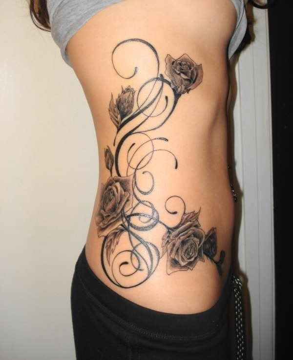 gothic tattoos. Side-Tattoo-Gothic-Rose-Vine-