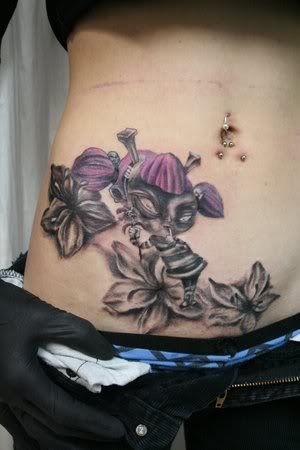 Permanent Devil Girl Flower Tattoo Designs